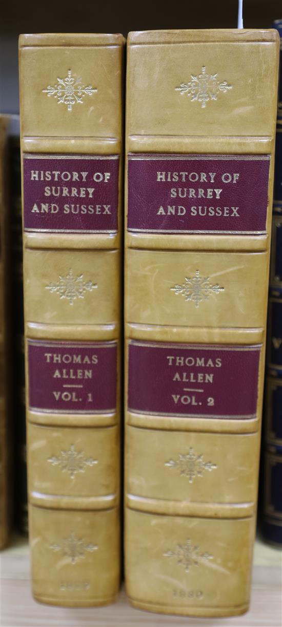 Allen, T - A New and Complete History of The Counties of Surrey and Sussex, 2 vols, later quarter calf, London 1830